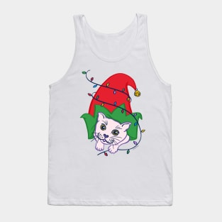 Cute Christmas Cat in Santa's Elf Hat Tank Top